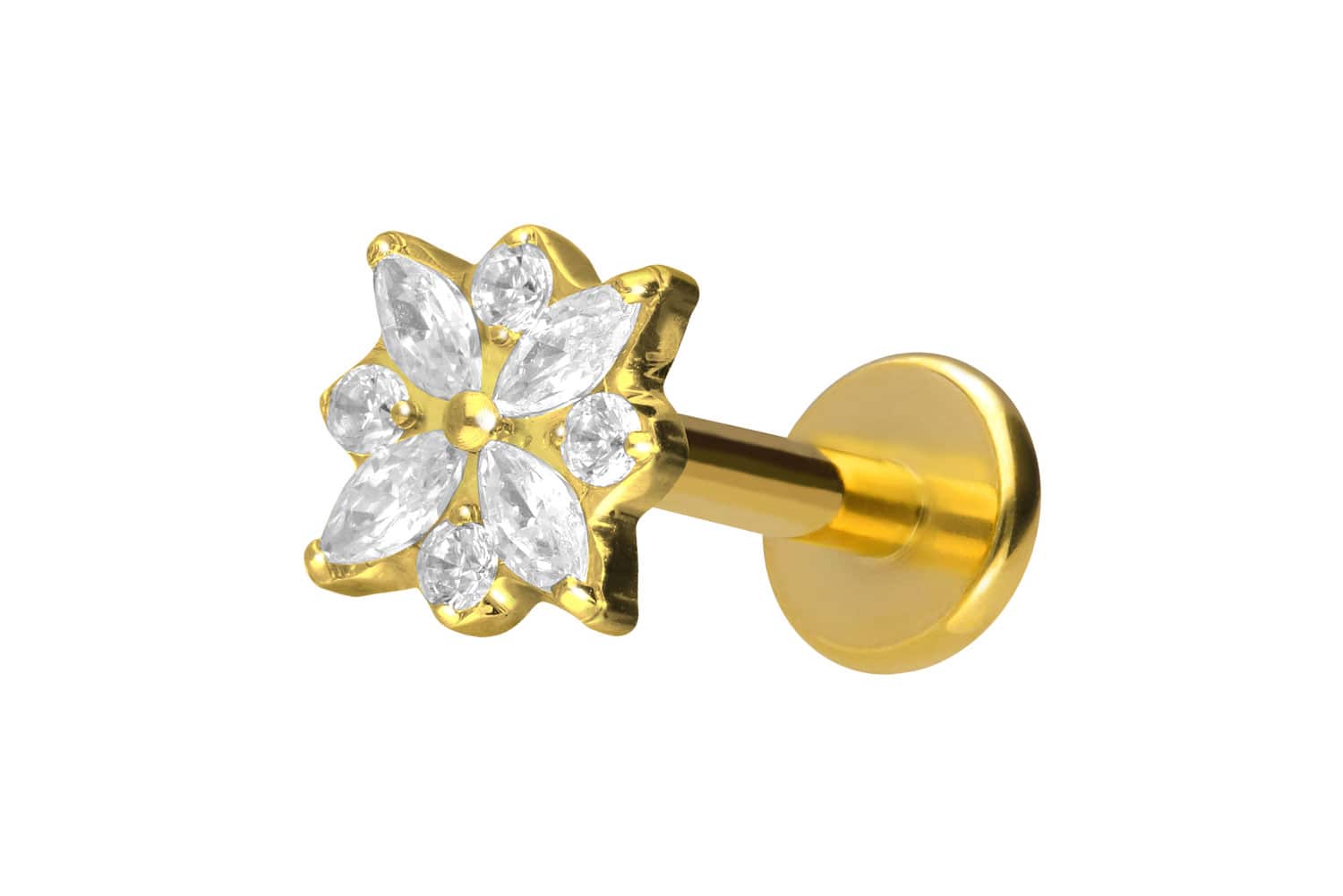 Titan Labret Piercing mit Innengewinde KRISTALLBLUME